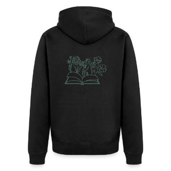 Buch mit Blumen, Lesen, Hobby, Leseratte, Blumen - Unisex Premium Bio Zip Hoodie - Schwarz - Hinten - Nico (187cm)
