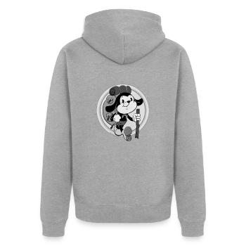 Retro Abenteurer mit Rucksack - Unisex Premium Bio Zip Hoodie - Grau meliert - Hinten - Nico (187cm)