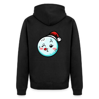 Schneeball mit Weihnachtsmütze #7/9 - Unisex Premium Bio Zip Hoodie - Schwarz - Hinten - Nico (187cm)