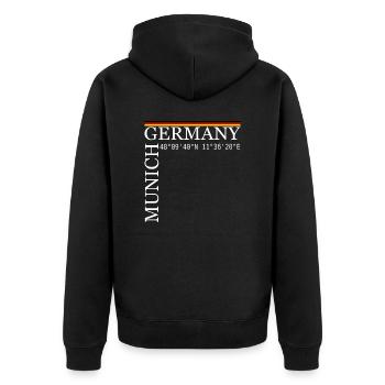 Munich Germany Koordinaten weiß - Unisex Premium Bio Zip Hoodie - Schwarz - Hinten - Nico (187cm)