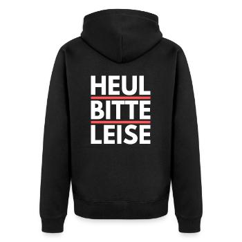 Heul leise, Geschenk, Geschenkidee, Spruch - Unisex Premium Bio Zip Hoodie - Schwarz - Hinten - Nico (187cm)