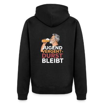 Bier Papa Alterslos Genießen - Unisex Premium Bio Zip Hoodie - Schwarz - Hinten - Nico (187cm)