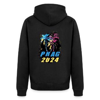 Prag 2024 Urlaub Palmen Bunt - Unisex Premium Bio Zip Hoodie - Schwarz - Hinten - Nico (187cm)