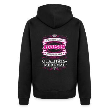 Quality feature Addison simply first-class - Unisex Premium Organic Zip Hoodie - black - Back - Nico (187cm)