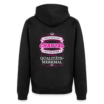 Qualitätsmerkmal Chantal einfach Erstklassig - Unisex Premium Bio Zip Hoodie - Schwarz - Hinten - Nico (187cm)