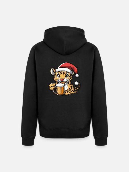 Leopard Christmas Beer - Unisex Premium Organic Zip Hoodie - black