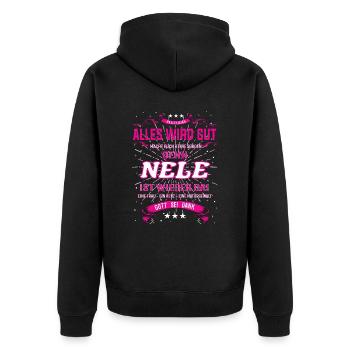 Alles wird gut denn Nele Ist da Outfit - Unisex Premium Bio Zip Hoodie - Schwarz - Hinten - Nico (187cm)