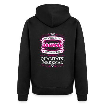 Qualitätsmerkmal Dagmar einfach Erstklassig Outfit - Unisex Premium Bio Zip Hoodie - Schwarz - Hinten - Nico (187cm)