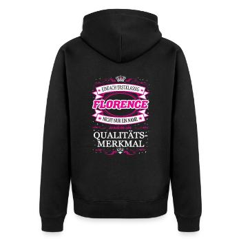 Qualitätsmerkmal Florence einfach Erstklassig - Unisex Premium Bio Zip Hoodie - Schwarz - Hinten - Nico (187cm)