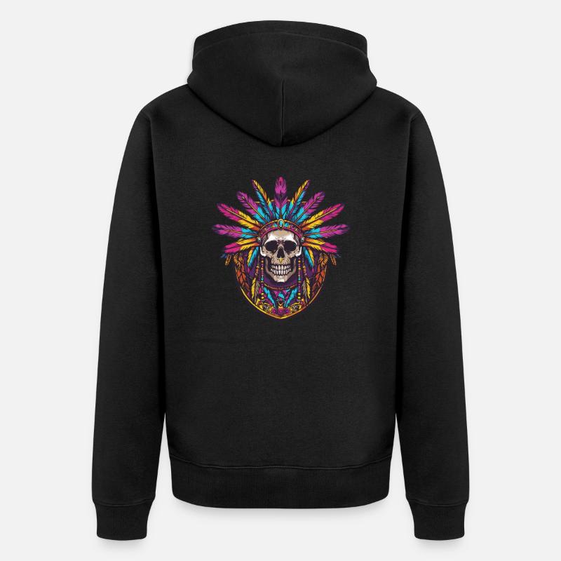 Écusson de crâne indien - Veste à capuche bio Premium Unisexe - noir