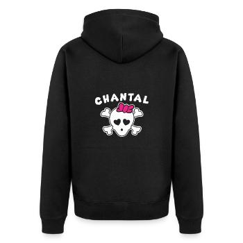 Piratin Chantal Design für Mädchen und Frauen - Unisex Premium Bio Zip Hoodie - Schwarz - Hinten - Nico (187cm)