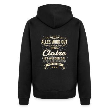 Alles wird gut denn Claire, Ist da Outfit - Unisex Premium Bio Zip Hoodie - Schwarz - Hinten - Nico (187cm)