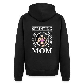 Sprinting Mom – Mutter und Sprinterin - Unisex Premium Bio Zip Hoodie - Schwarz - Hinten - Nico (187cm)