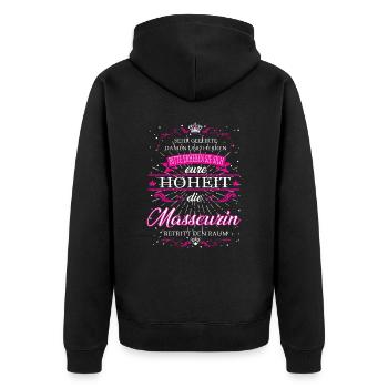 Eure Hoheit die Masseurin betritt den Raum - Unisex Premium Bio Zip Hoodie - Schwarz - Hinten - Nico (187cm)