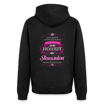 Eure Hoheit die Stewardess betritt den Raum - Unisex Premium Bio Zip Hoodie - Schwarz - Hinten - Nico (187cm)