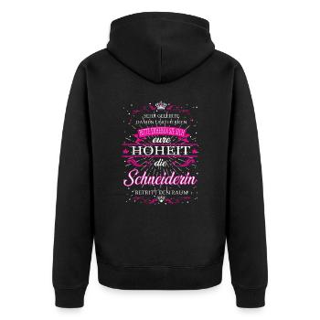 Eure Hoheit die Schneiderin betritt den Raum - Unisex Premium Bio Zip Hoodie - Schwarz - Hinten - Nico (187cm)