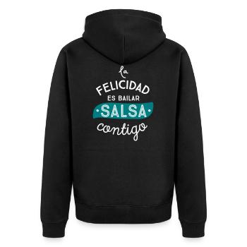 GLÜCK IST MIT IHNEN SALSA DANCE - Unisex Premium Bio Zip Hoodie - Schwarz - Hinten - Nico (187cm)