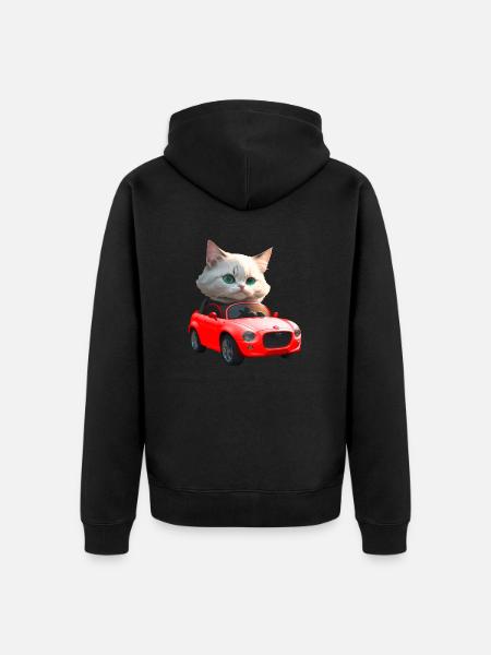 Katze fährt Cabrio - Unisex Premium Bio Zip Hoodie - Schwarz