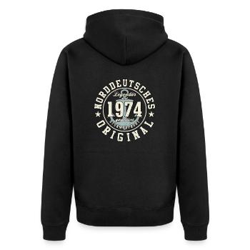 50. Geburtstag Norddeutsches Original geboren 1974 - Unisex Premium Bio Zip Hoodie - Schwarz - Hinten - Nico (187cm)