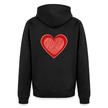 Herz gezeichnet - Unisex Premium Bio Zip Hoodie - Schwarz - Hinten - Nico (187cm)