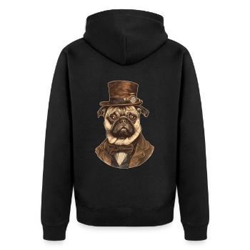 Mops Vintage - Unisex Premium Bio Zip Hoodie - Schwarz - Hinten - Nico (187cm)