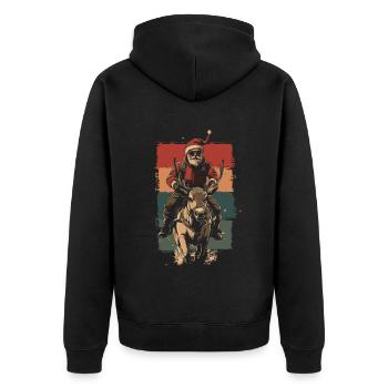 Cooler Weihnachtsmann reitet Rentier - Unisex Premium Bio Zip Hoodie - Schwarz - Hinten - Nico (187cm)