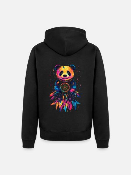 Bunter Panda mit Traumfänger - Unisex Premium Bio Zip Hoodie - Schwarz