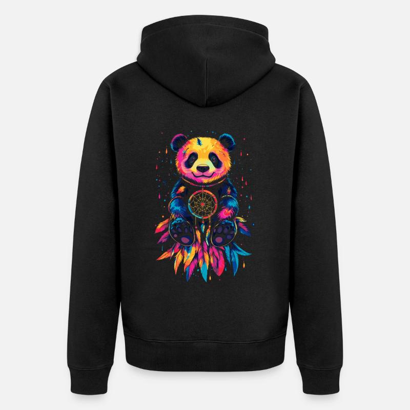 Bunter Panda mit Traumfänger - Unisex Premium Bio Zip Hoodie - Schwarz