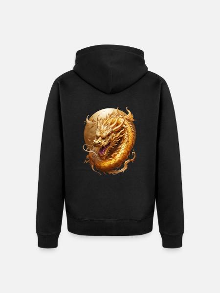 Dragon chinois doré - Veste à capuche bio Premium Unisexe - noir