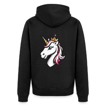Einhorn Krone - Unisex Premium Bio Zip Hoodie - Schwarz - Hinten - Nico (187cm)