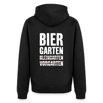 BIERGARTEN KLEINGARTEN GARTEN BIER - Unisex Premium Bio Zip Hoodie - Schwarz - Hinten - Nico (187cm)