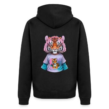 Tiger Kind mit Tiger shirt - Unisex Premium Bio Zip Hoodie - Schwarz - Hinten - Nico (187cm)