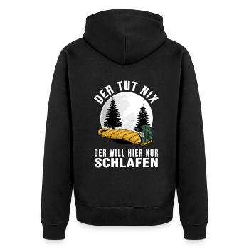 biwak bushcraft outdoor shelter wildlife - Unisex Premium Bio Zip Hoodie - Schwarz - Hinten - Nico (187cm)