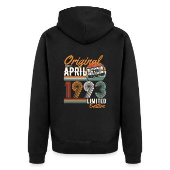 Original seit April 1993 - Unisex Premium Bio Zip Hoodie - Schwarz - Hinten - Nico (187cm)