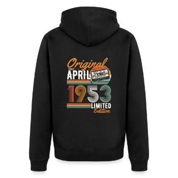 Original since April 1953 - Unisex Premium Organic Zip Hoodie - black - Back - Nico (187cm)