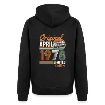 Original seit April 1978 - Unisex Premium Bio Zip Hoodie - Schwarz - Hinten - Nico (187cm)
