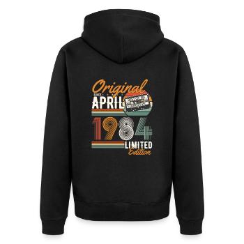 Original seit April 1984 - Unisex Premium Bio Zip Hoodie - Schwarz - Hinten - Nico (187cm)