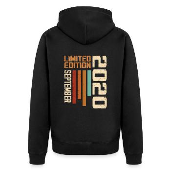 September 2020 Originelle Geschenkidee zum Geburtstag - Unisex Premium Bio Zip Hoodie - Schwarz - Hinten - Nico (187cm)