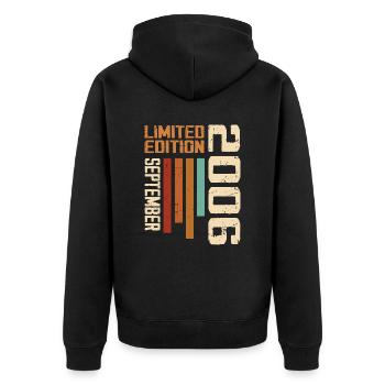 September 2006 Originelle Geschenkidee zum Geburtstag - Unisex Premium Bio Zip Hoodie - Schwarz - Hinten - Nico (187cm)