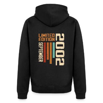 September 2002 Originelle Geschenkidee zum Geburtstag - Unisex Premium Bio Zip Hoodie - Schwarz - Hinten - Nico (187cm)