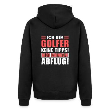 Ich bin Golfer - Keine Tipps! Bier bringen! - Unisex Premium Bio Zip Hoodie - Schwarz - Hinten - Nico (187cm)
