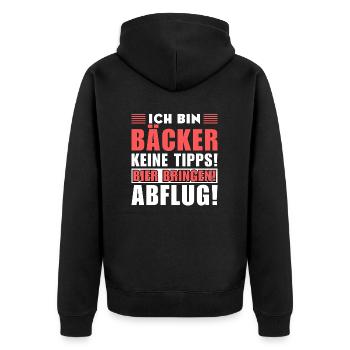 Ich bin Bäcker - Keine Tipps! Bier bringen! - Unisex Premium Bio Zip Hoodie - Schwarz - Hinten - Nico (187cm)