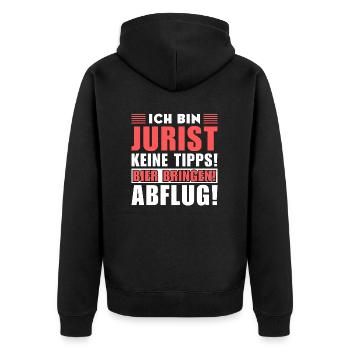 Ich bin Jurist - Keine Tipps! Bier bringen! - Unisex Premium Bio Zip Hoodie - Schwarz - Hinten - Nico (187cm)