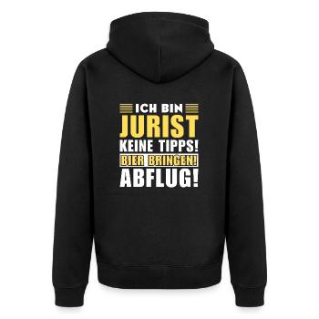 Ich bin Jurist - Keine Tipps! Bier bringen - Unisex Premium Bio Zip Hoodie - Schwarz - Hinten - Nico (187cm)
