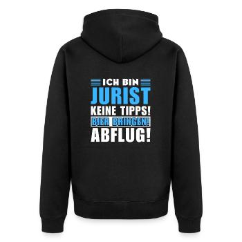 Ich bin Jurist - Keine Tipps! Bier bringen - Unisex Premium Bio Zip Hoodie - Schwarz - Hinten - Nico (187cm)