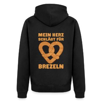 Brezel Herz Geschenk Brezeln Bretzel - Unisex Premium Bio Zip Hoodie - Schwarz - Hinten - Nico (187cm)