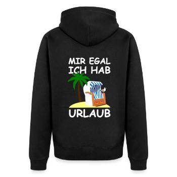 Mir egal ich hab Urlaub - Unisex Premium Bio Zip Hoodie - Schwarz - Hinten - Nico (187cm)