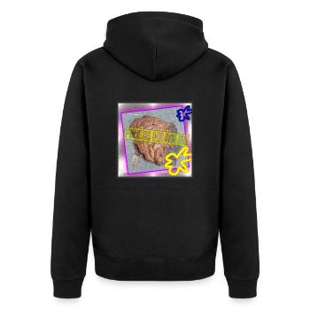 FREE HUG (Gratis Umarmung) - Abbild - 2023 - Unisex Premium Bio Zip Hoodie - Schwarz - Hinten - Nico (187cm)