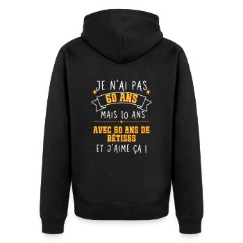 60th Birthday - I'm not 60 - Unisex Premium Organic Zip Hoodie - black - Back - Nico (187cm)