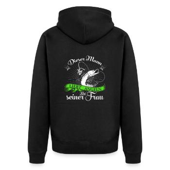 Angeln und Frau - Unisex Premium Bio Zip Hoodie - Schwarz - Hinten - Nico (187cm)